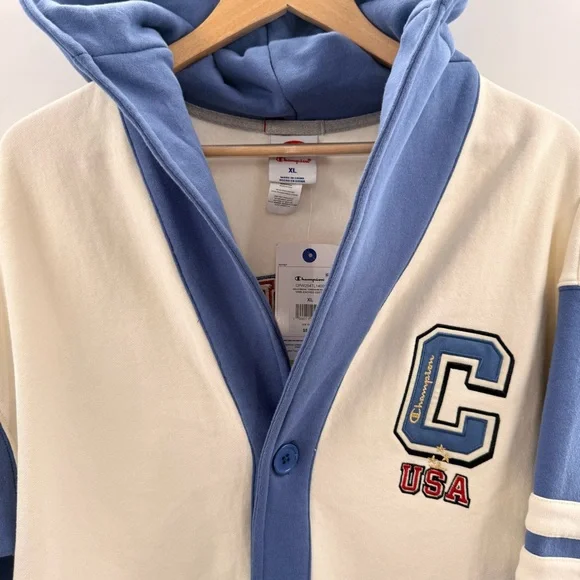 NWT Champion Women's Gold Medal Olympic Hooded Cardigan Sweatshirt Cream Size XL - Picture 3 of 16